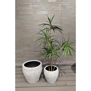 White Mosaic Like Brick Design Round Fiber Clay Flower Pot Lightweight Villa