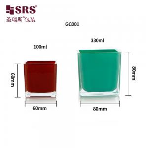 China Wholesale Elegant Empty Customization Colorful Square Glass Candle Jar on sale