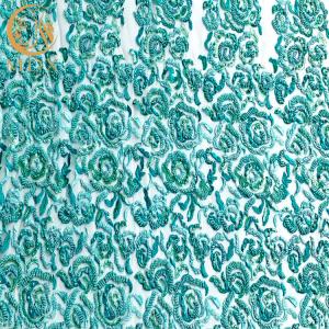 ODM Mint Green Handmade Lace Fabric With Beads 135Cm Width