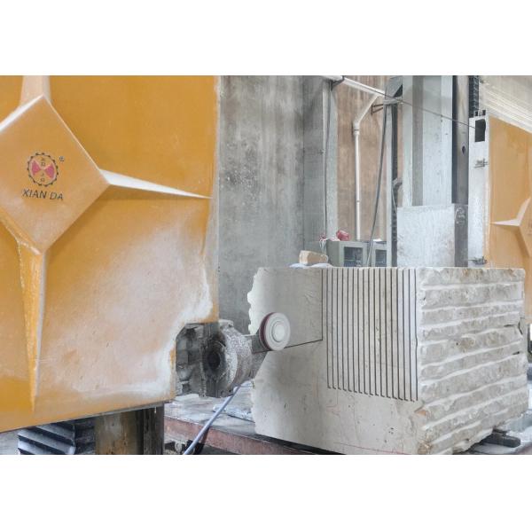 Close-up of diamond wire saw cutting operation
