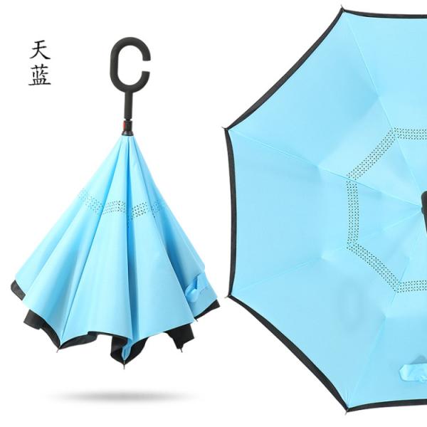 Windproof Double Layer Reverse Umbrella Foldable Reversible Automatic C-Standing Umbrella