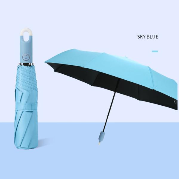 Fully-automatic Sunny and Rain Umbrella with Solid Color Lock Handle Three Fold Design Style