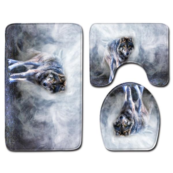 Waterproof Toilet Seat Cushion Bath Rug Set Fish Scale Leopard Print