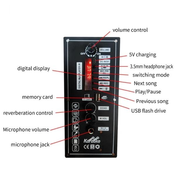 10W 20W Pull Rod Sound Power MP3 Player Trolley Speaker BT Amplifier Board With Microphone