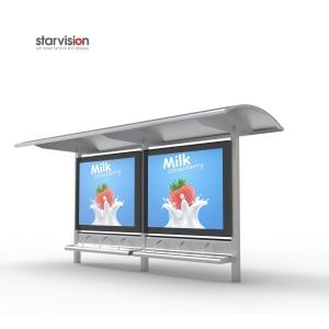 Customized Colour Advertising Light Box Prefabricated Bus Stop Shelter SS Curved