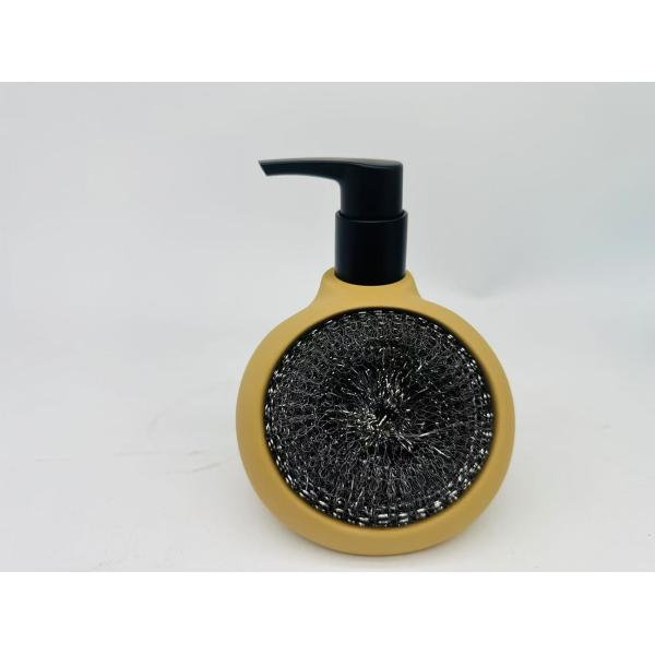 2N1 Kitchen Utensil Caddy Polyresin Soap Dispenser With Cleaning Ball On Side Pocket