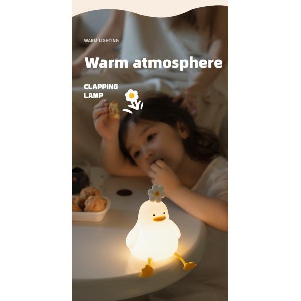 Kawaii Timer Baby Night Light USB Rechargeable Cute Duck Lamp Silicone Dimmable Flower Duck