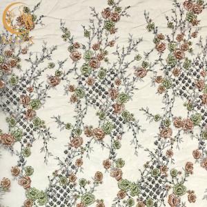 135Cm Width Green 3D Embroidery Lace Fabric With Luxury Beading