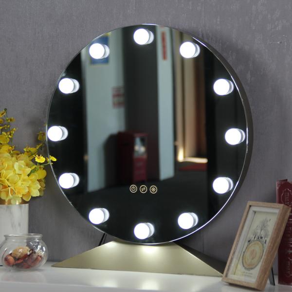 Touch Sensor Makeup Mirror With Lights Round Cosmetic Mirror With Color Temperature Adjustment