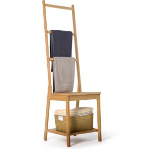 Multifunctional Bamboo Bathroom Towel Shelf Rail Floorstanding Storage