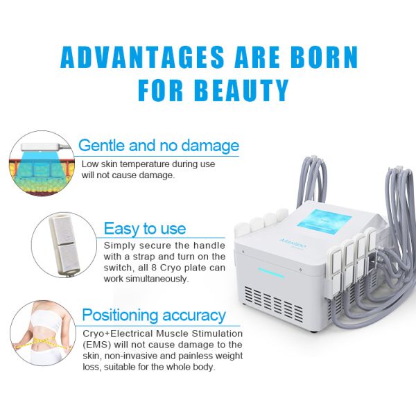 Portable 8 Cooling Pads Weight Loss Product Cryo Pads EMS Stimulate Muscles Cryo 360 Fat Cellulite Freezing Machine Body Sculpting Slimming Machine