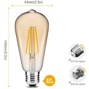 LED Long Edison LED Filament Bulbs Light Amber 6W 8W ST64 1050lm