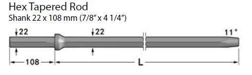 H22 Steel Tapered Drill Pipe 11 Degree Rock Hand Held Drilling Rod 22mm*108mm Shank Type