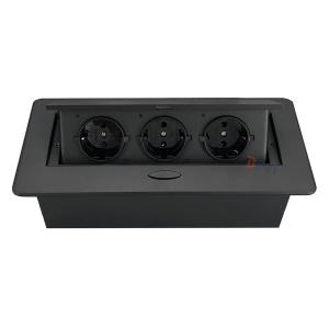 White Square Desk Pop Up Sockets With 3 French Power Outlet Galvanized Panel