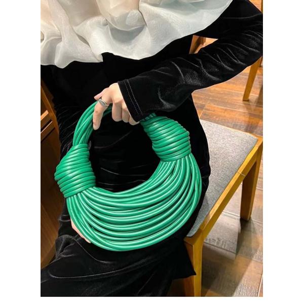 Solid Color Pattern Double Knotted Shoulder Bag Casual Small Handmade Tote for Women