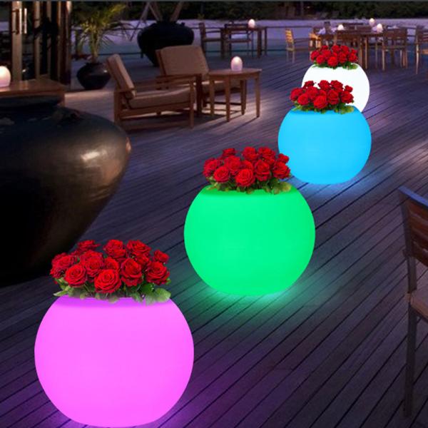 CE/ROHS 16 Colors Changing Glowing Flower Pots Round Shape PE Coated For Decoration
