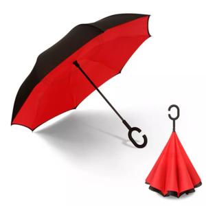C Shape Handle Inverted Reverse Umbrella Custom Pattern Double Layer With Logo