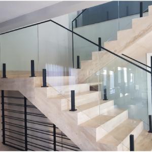 Sanding Metal Frame Handrail Glass Balustrade With High Durability Weather