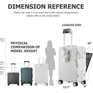 20in Aluminium Frame Hardside Spinner Wheel Luggage, Built-In TSA lock Carry on