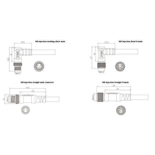 Industrial Connector M8 Injection Molded Circular Waterproof Connector Male Female 6 Pin