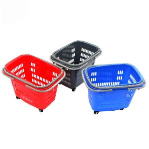 50ltr 560MM Plastic Handheld Shopping Baskets Grocery Store With 4 Wheels