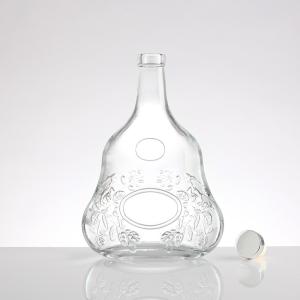Style Super Flint Glass Bottle Unique Shape Embossed Body Vodka Brandy Liquor