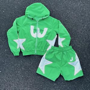 Custom Two Piece Windbreaker Short Jacket Set Zip up Nylon Polyester Streetwear
