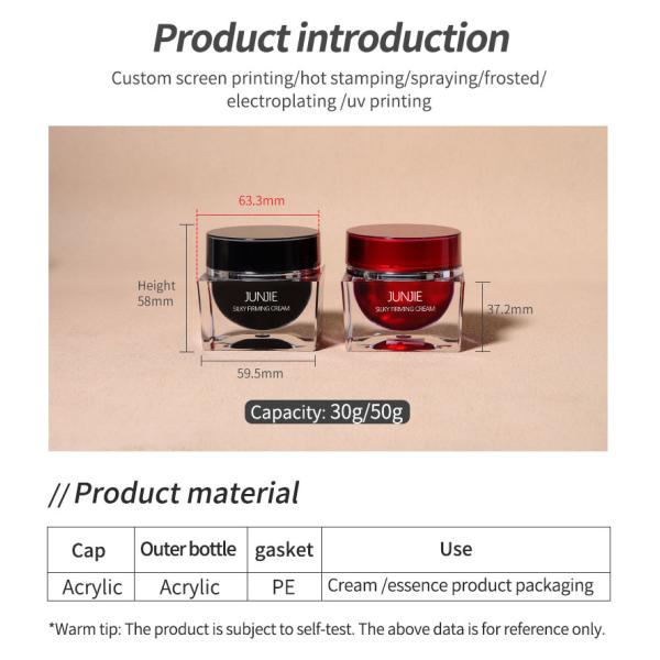 Collar Material Acrylic Cap Material Plastic 30g 50g Cream Jar for Cosmetic Storage Container