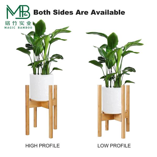 Adjustable Bamboo Flower Pot Stand With Tray For Balcony