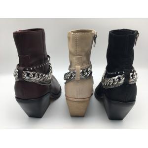 Black soft nappa leather Womens Dress low Boots with YKK zipper，d-ring metal