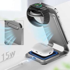 3-in-1 Aluminum Wireless Charging Stand For IPhone/Samsung USB C Interface