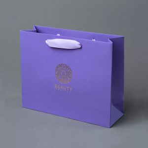 Wholesale Luxury Custom Printed Logo Embossed Purple Coated Paper Bag With Ribbon Handle from china suppliers