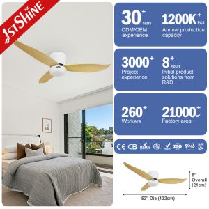 Flush Mount 52 Inch Wood Grain ABS Blades Ceiling Fan With Light