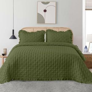 Ruffled Edge Quilted Embroidered Ultrasonic Summer Comforter 3-Piece Custom