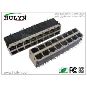 2X8 Stacked RJ45 Jack With  Gigabit transformer and LEDs