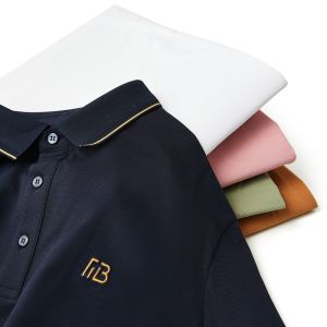 Men's Solid Color Golf Polo Shirt with Custom Logo Embroidery and Polyester