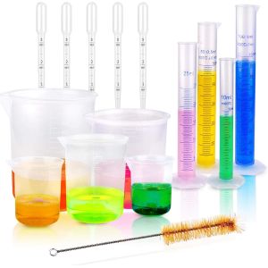 Plastic Graduated Cylinders And Beakers 5 Pipettes, 10ml 25ml 50ml 100ml