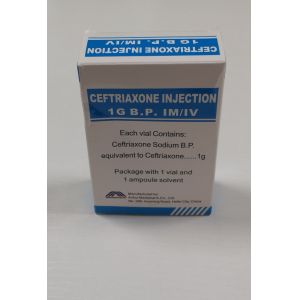 Ceftriaxone Sodium For Injection 1g/10ml+10ml water, 1pc+1pc/box, GMP medicine