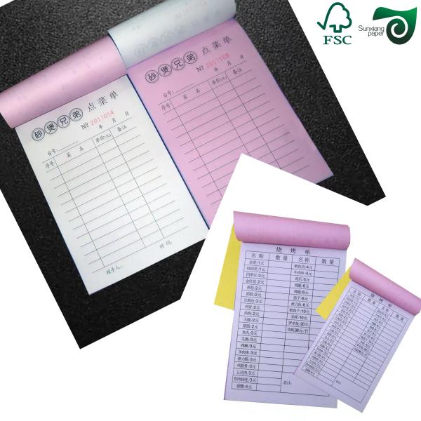 FSC 60gsm Yellow Green Pink Carbonless Copy Paper CB CFB CF Rolls 20lb With Black Image