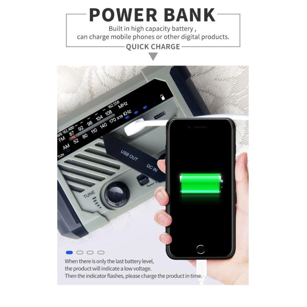 Solar Panel Powered Waterproof Emergency Radio Hand Cranked Multifunctional