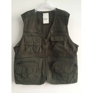 Fishing vest 034 in taslan fabric, olive green color, water proof, quick dry, S