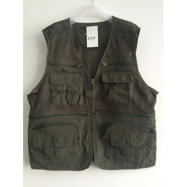 Fishing vest 034 in taslan fabric, olive green color, water proof, quick dry, S