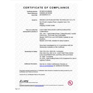 Ningbo Cadysun Lighting Technology Co., Ltd. Certifications