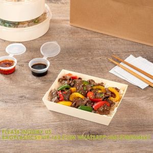 20 Ounce Compostable Food Containers, Rectangle Wooden Bento Boxes - Flare,