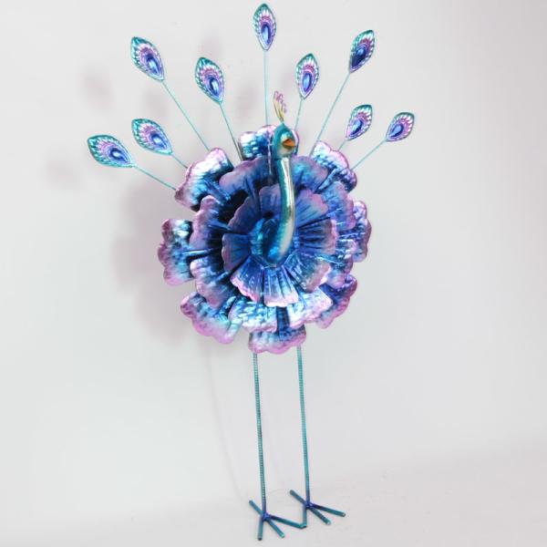 Glossy Colorful Peacock Metal Medium Size Animal Garden Ornament Artistic Design Theme Nature