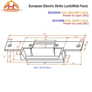 EU Type Access Control Electric Strike Door Lock With Wide Face with NO/NC