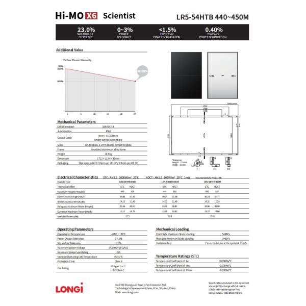 HPBC Cells 445W LONGi PV Modules LR5-54HTB All Black Panneau Solaire
