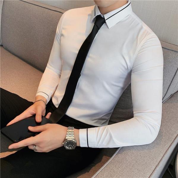 Digital Printing Men's Slim Fit Solid Color Long Sleeve Shirt for Styles Customized