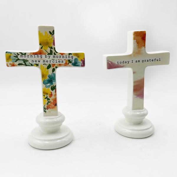 Solid Ceramic Material Crafts Standing Sculpture For Table Altar Ornament Cross