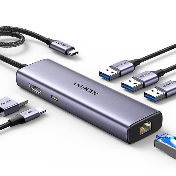Revodok 6 in 1 USB C Hub Gigabit Ethernet Adapter with 4K-HDMI, 100W PD Charging